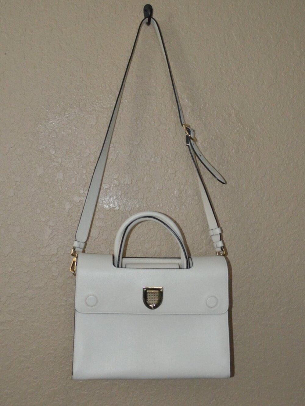 Christian Dior White Leather Diorever Medium Shoulder Double Handle Handbag
